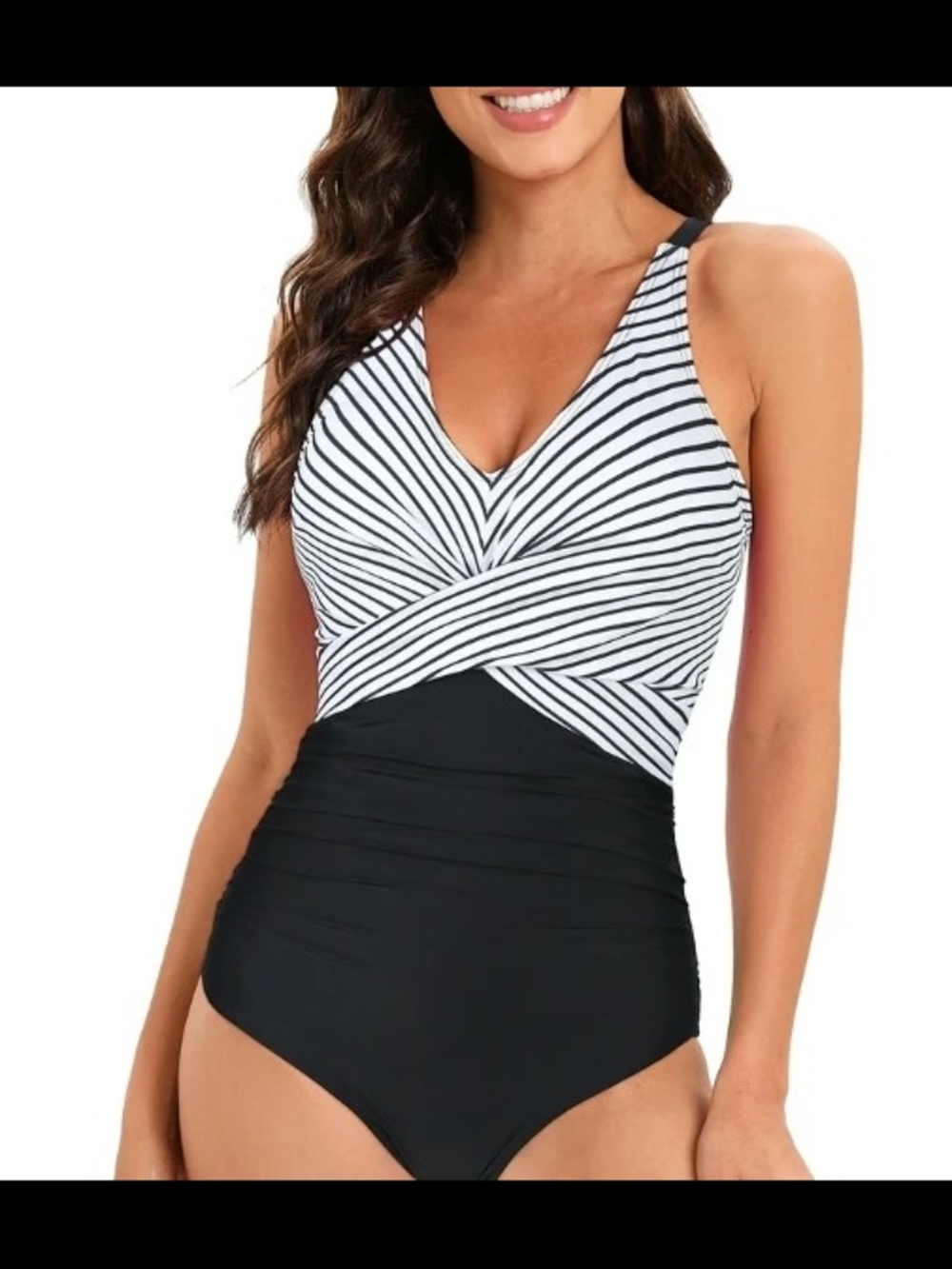 Striped Twist-Front Black & White One-Piece Swimsuit